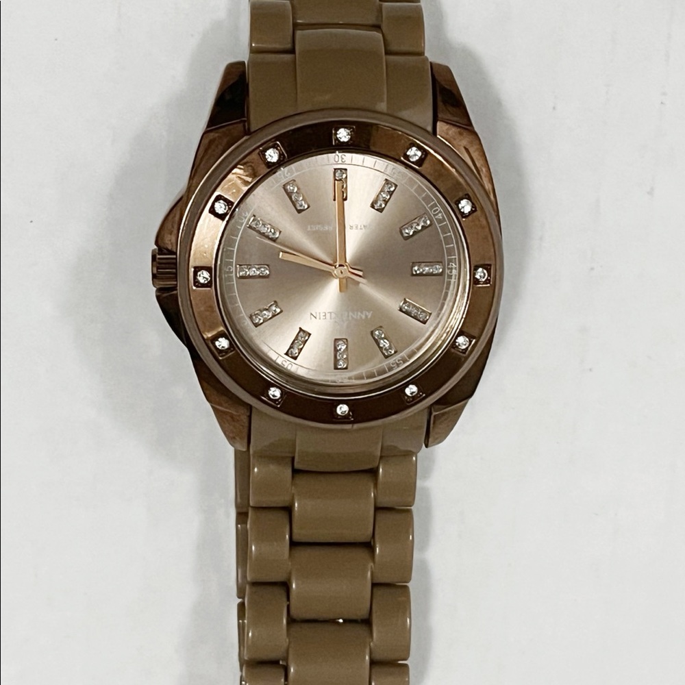 Anne Klein Crystal Collection Beige tone Analog Quartz Watch like new
